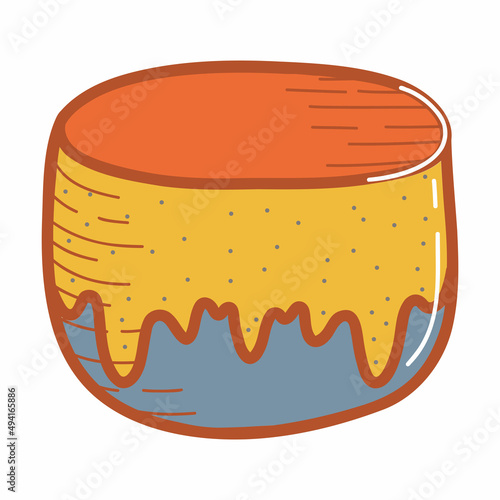 Ceramic bowl or deep plate, earthenware dish, handmade clay dishes. Hand drawn vector illustration. Isolated element on a white background