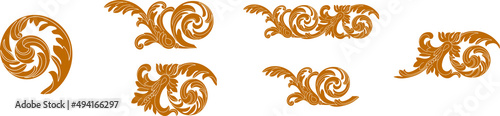 Set of golden vintage baroque ornament, corner. Retro pattern antique style acanthus. Decorative design element filigree calligraphy vector