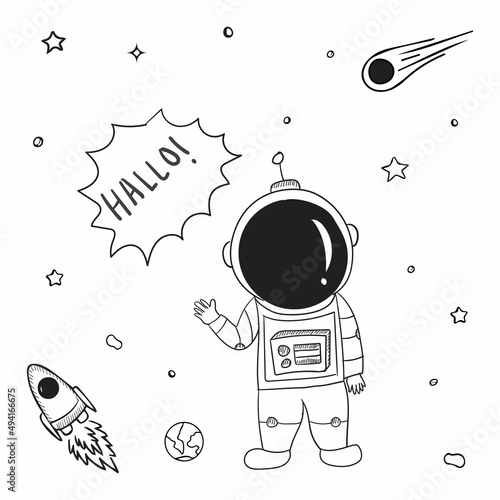 Astronauts characters in flat cartoon style vector illustration