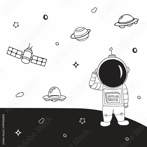 Astronauts characters in flat cartoon style vector illustration