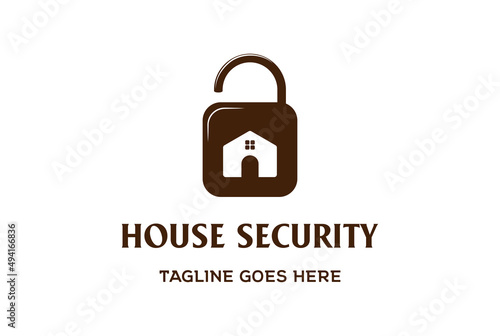 Vintage Padlock with House for Real Estate Secret Security Guard Protection Insurance Logo Design Vector