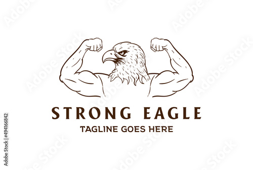 Vintage Muscular Eagle Hawk Falcon for Fitness Gym Sport Club Logo Design Vector