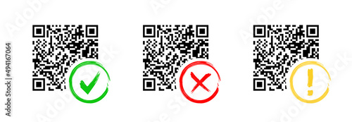 Sanitary pass symbols for scan control. Icons of vaccination and identification for smartphone. Test, check, electronic certificate and protection for phone app. QR code for safety, security. Vector