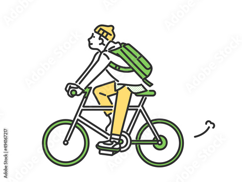 自転車に乗って通勤するおしゃれな若い男性のイメージイラスト素材