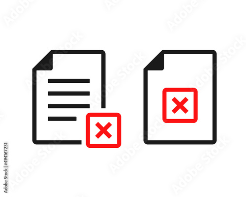 Document with cross sign. Document remove icon. Cancel file. Vector illustration