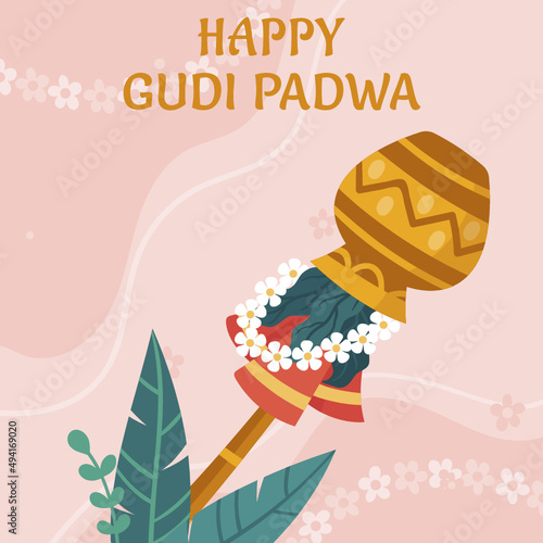 Vector illustration of Gudi Padwa   Lunar New Year   celebration of India. 