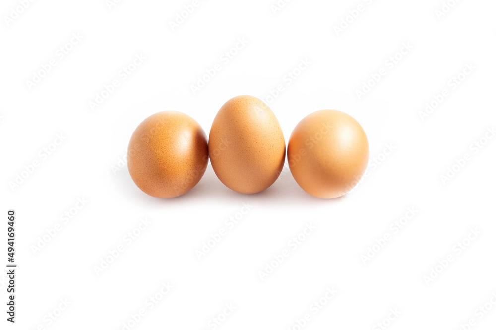 Three chicken egg isolated on white background.Food concept. Three chicken egg isolated on white background.Food concept.