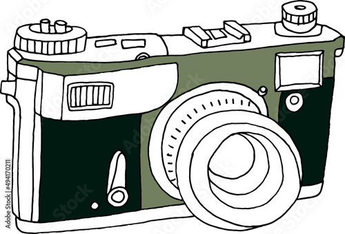 Vintage Photo Camera Hand Drawn Outline Illustration
