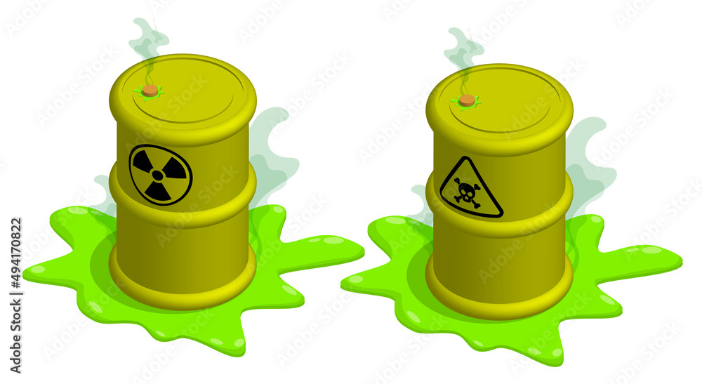 Vecteur Stock Isometric metal barrel with radioactive and chemical