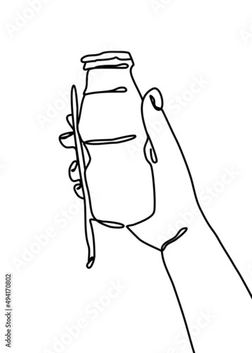 Continuous line drawing - holding a milk bottle
