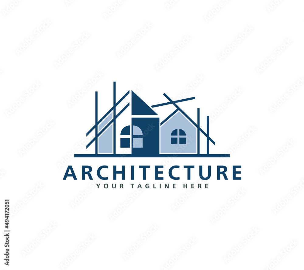 Architect house, architectural and construction logo design, vector illustration.