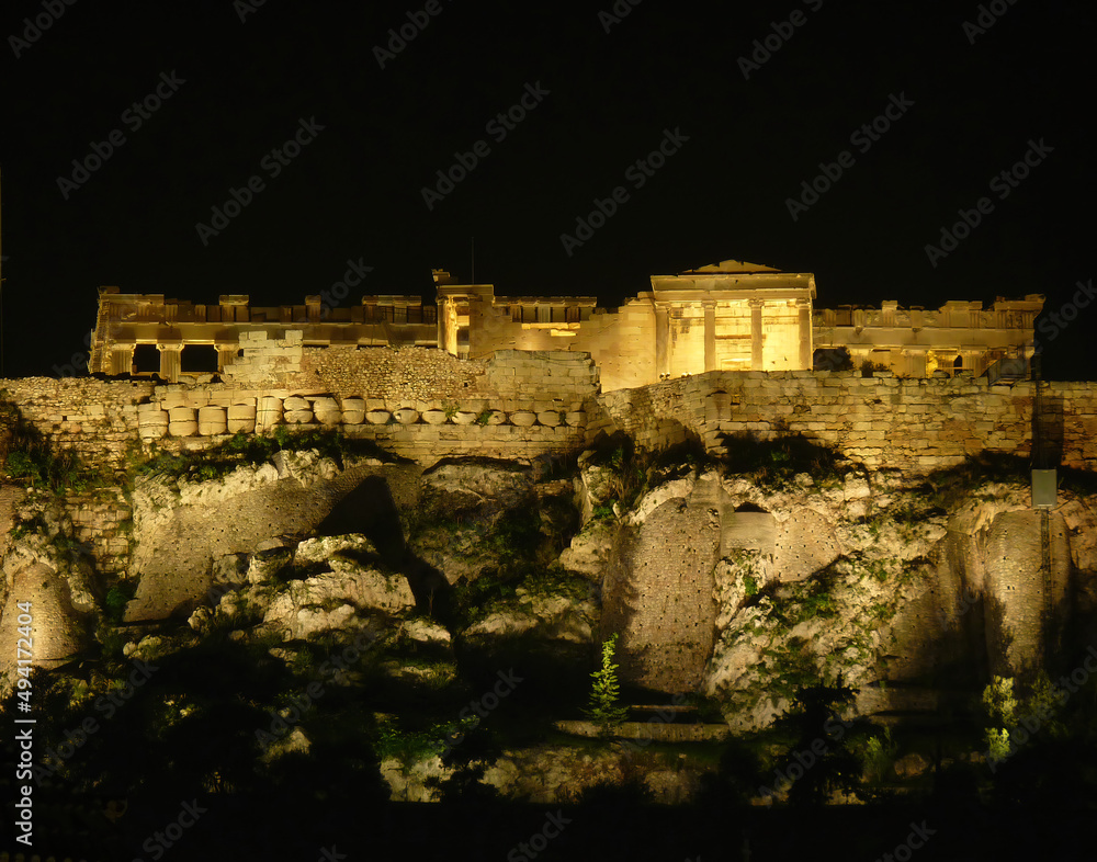 A night view of Erechtheum ancient temple on Acropolis hill northern side, Athens, Greece. A night view of Erechtheum ancient temple on Acropolis hill northern side, Athens, Greece.
