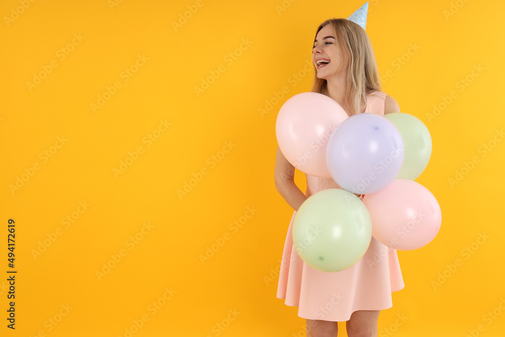 Concept of Happy Birthday with young woman, space for text Concept of Happy Birthday with young woman, space for text
