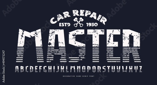 Decorative sans serif font with striped decor