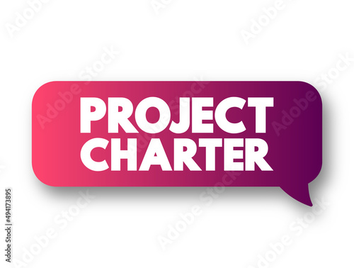 Project charter - statement of the scope, objectives, and participants in a project, text concept message bubble