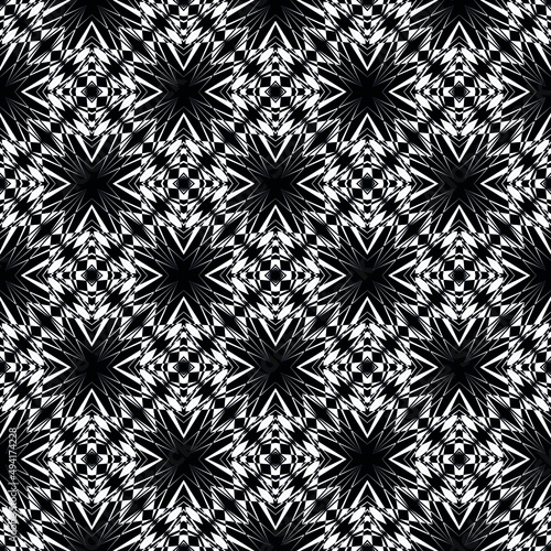 Geometric seamless pattern, ornament, abstract black and white background, vector decorative texture.