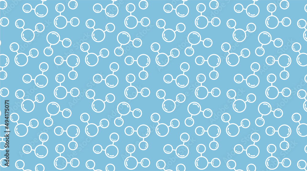 CO2 molecule seamless pattern. Linear style white chemical element molecules on blue background texture. Medicine science technology biochemistry print design.