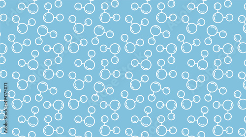 CO2 molecule seamless pattern. Linear style white chemical element molecules on blue background texture. Medicine science technology biochemistry print design.