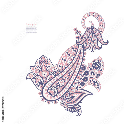 Paisley isolated. Card with paisley isolated for design. Floral vector pattern. Embroidery floral vector pattern.