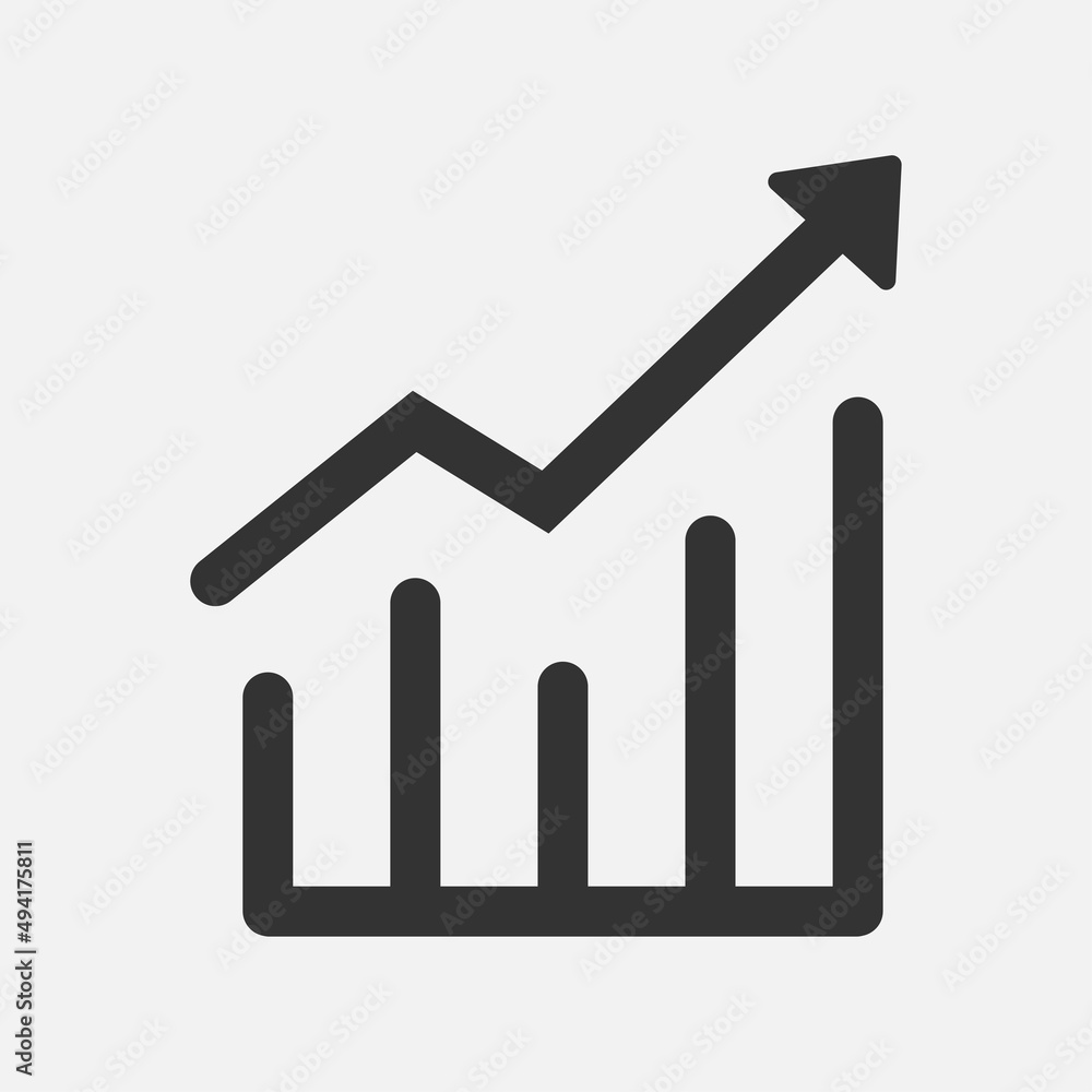 Growing graph up chart icon isolated flat design vector illustration. Growing graph up chart icon isolated flat design vector illustration.