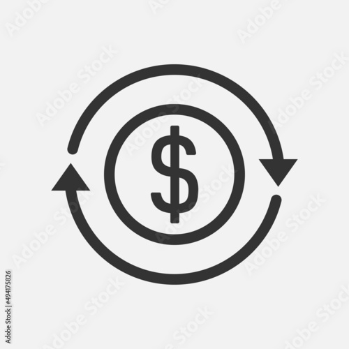 Money changer or money back refund investment icon isolated flat design vector illustration.