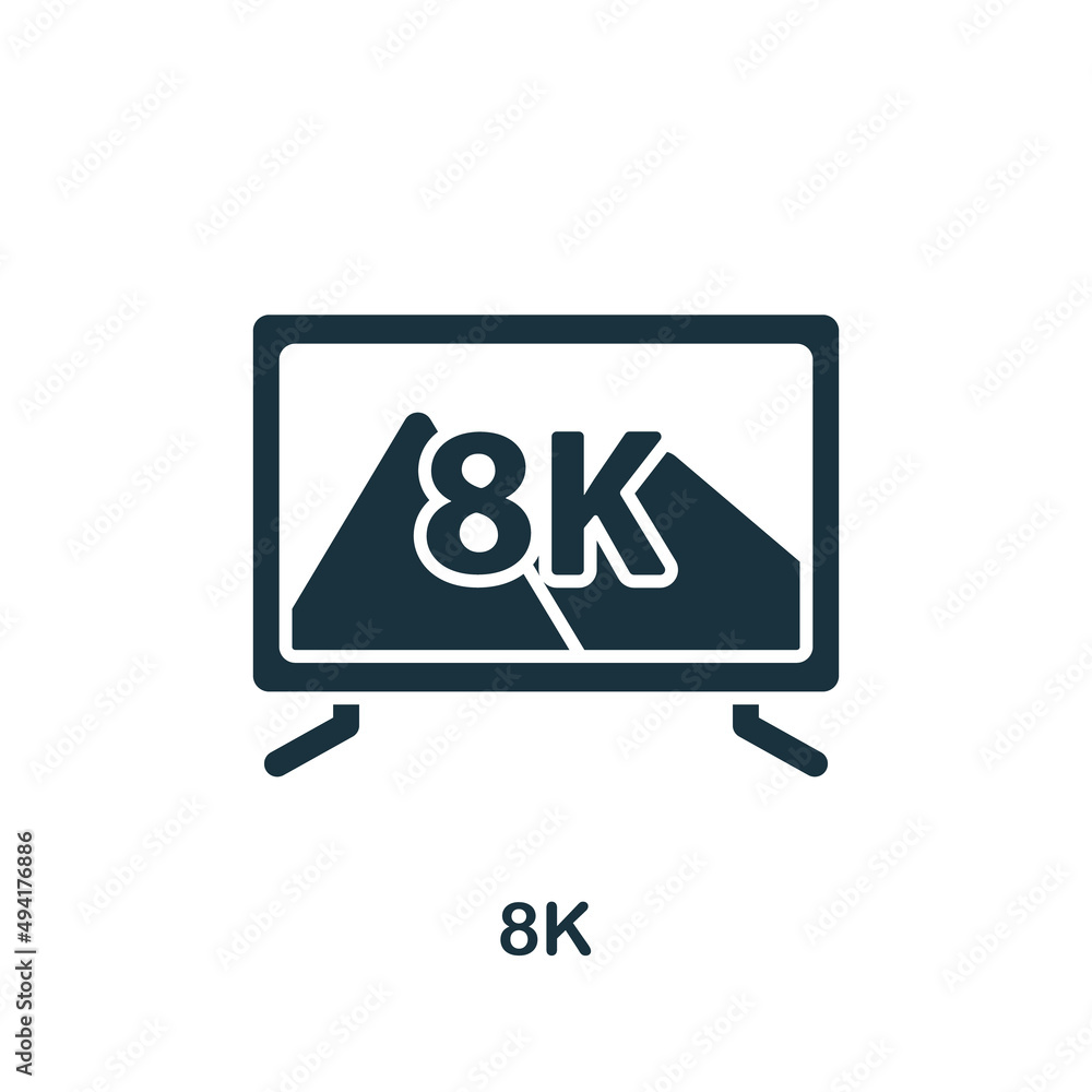 8K icon. Monochrome simple icon for templates, web design and infographics 8K icon. Monochrome simple icon for templates, web design and infographics