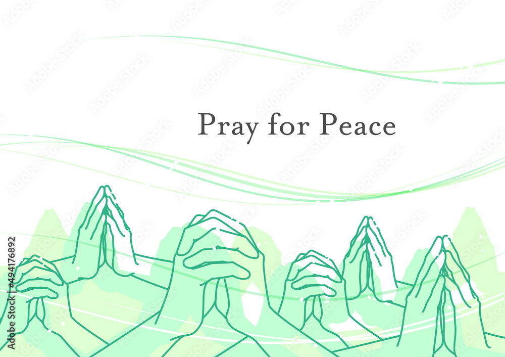 Illustration of many hands praying for peace