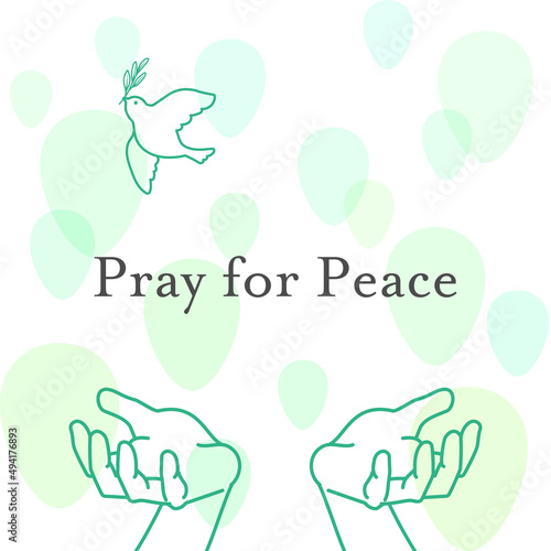 Illustration of hands praying for peace and a dove with an olive branch in its mouth