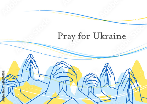Illustration of many hands praying for peace of Ukraine