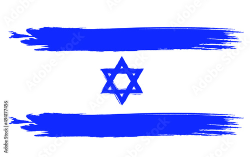 Flag Israel. Brush painted flag israel. Hand drawn style illustration with a grunge effect and watercolor. Israel flag with grunge texture.