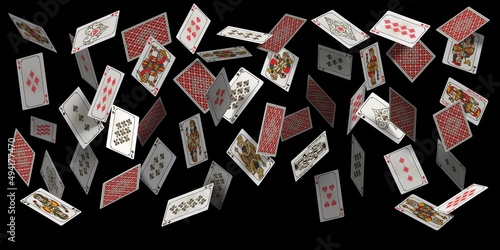 Murais de parede Falling poker playing cards, casino winner background