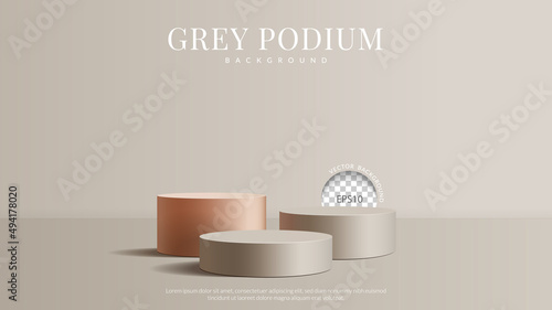 Grey podium three steps minimal style. Concept of design for product display. Layout horizontal, Vector illustration