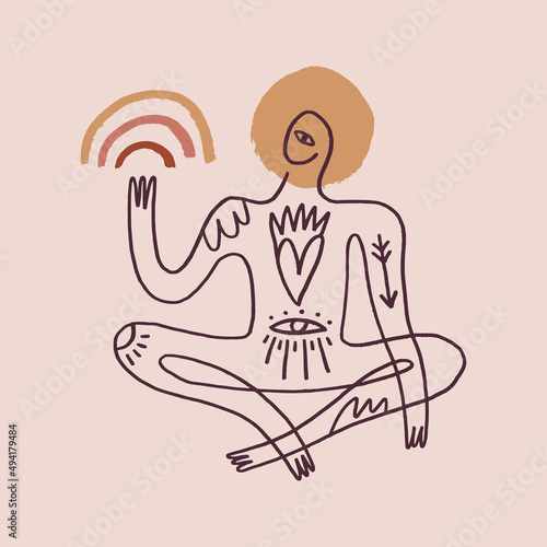 Woman silhouette meditation lotus pose asana vector illustration International yoga day art