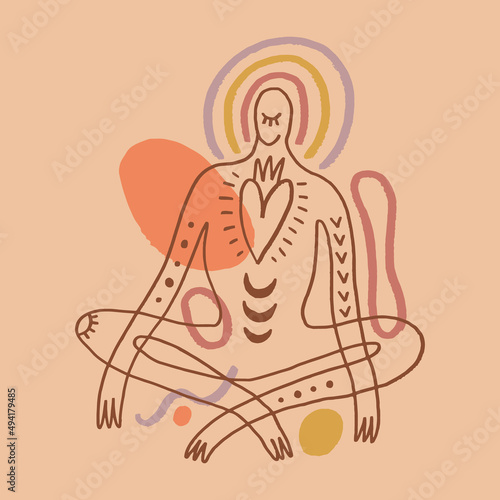 Woman silhouette meditation lotus pose asana vector illustration International yoga day art