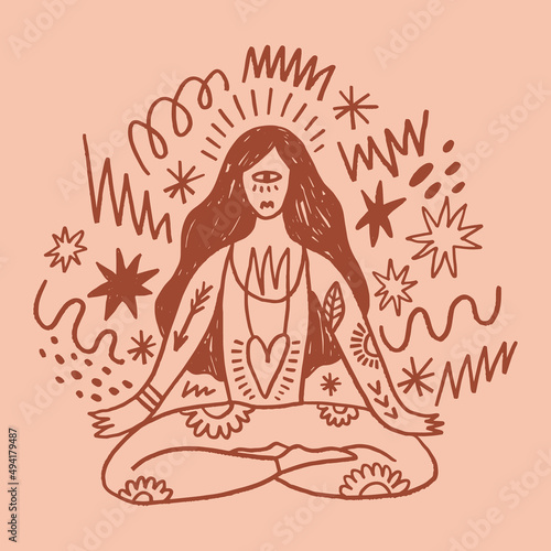 Woman silhouette meditation lotus pose asana vector illustration International yoga day art