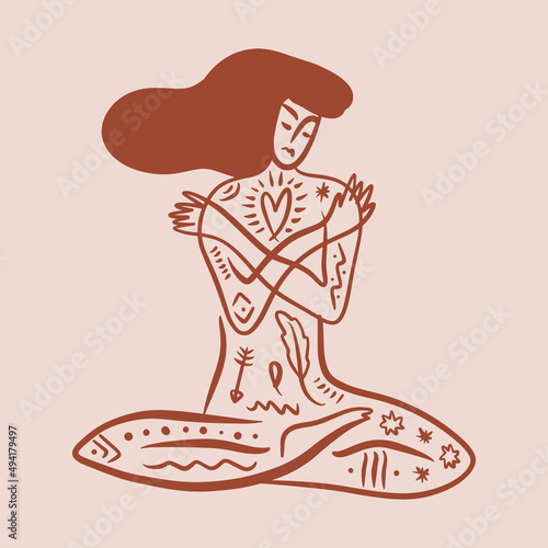 Woman silhouette meditation lotus pose asana vector illustration International yoga day art