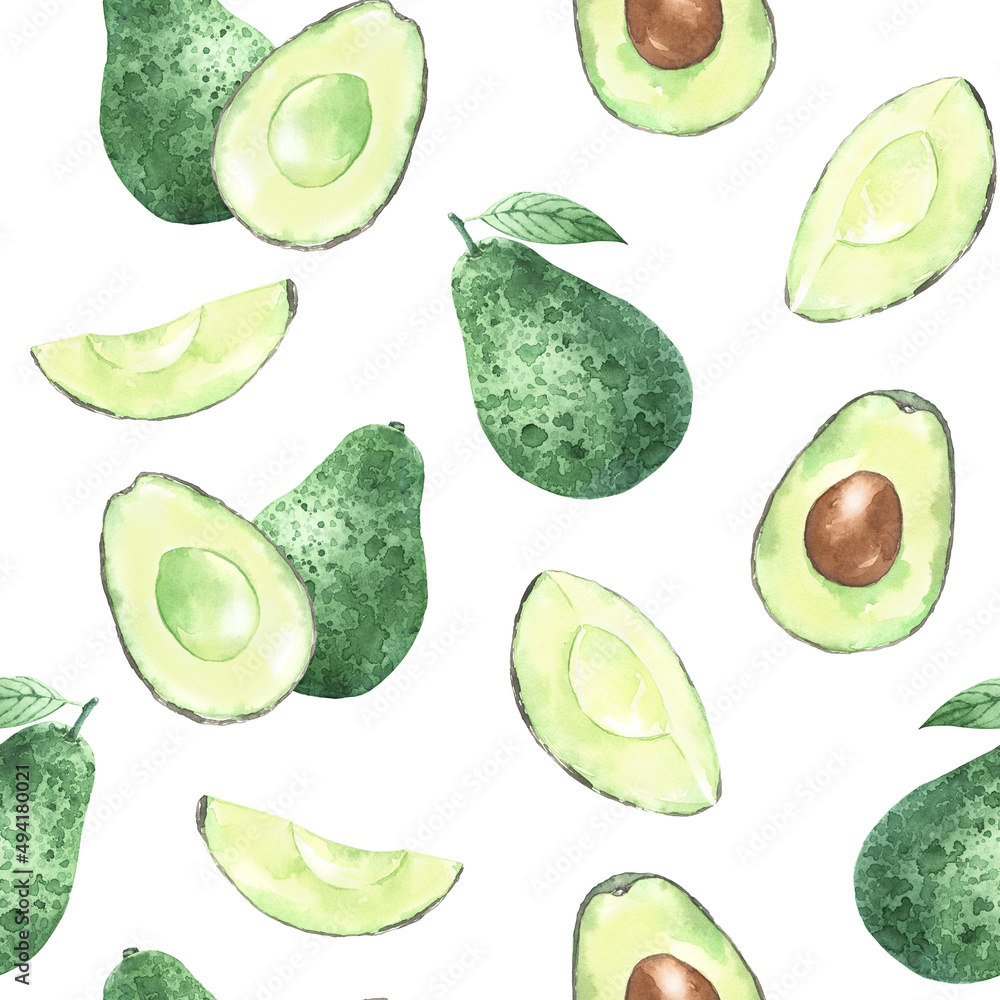 Watercolor seamless pattern with avocado Watercolor seamless pattern with avocado