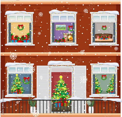 Apartment windows with neighbors cartoon character