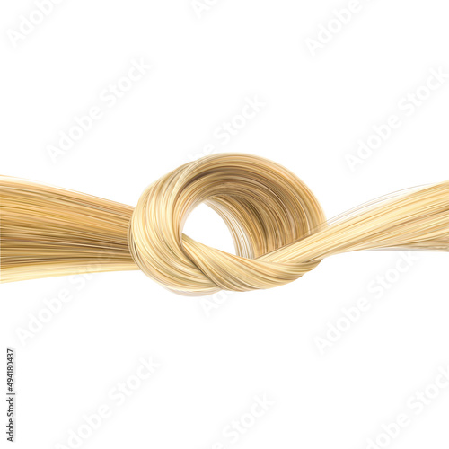 Knot of female blond strong healthy hair. Vector 3d realistic illustration isolated on white background.