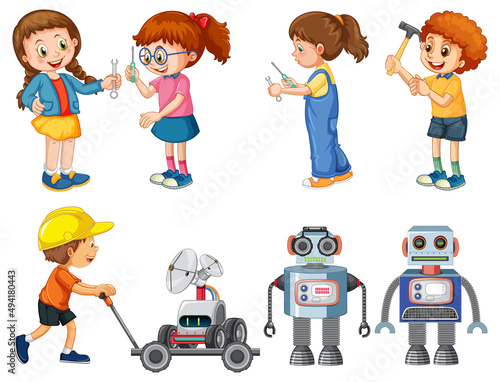 Set of children doing different activities