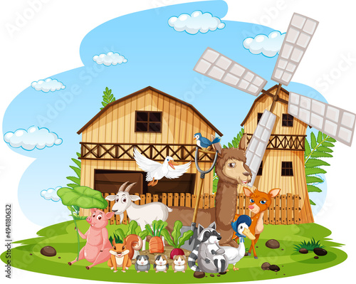 Scene with farm animals in the farm