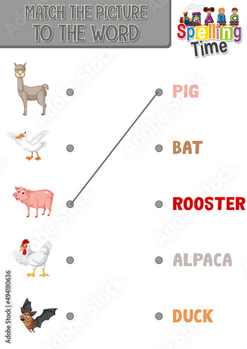 Word to picture matching worksheet for children