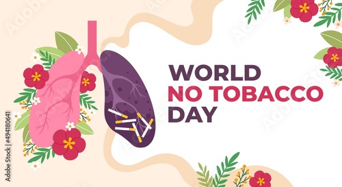 World no Tobacco Day poster, stop addiction, smoking quitting. Cigarettes awareness banner with healthy and diseased lungs vector background