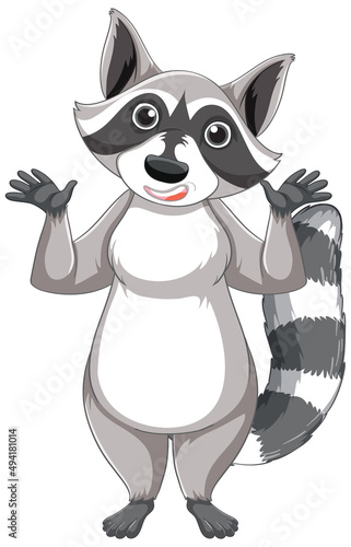 Cute cartoon raccoon standing on white background