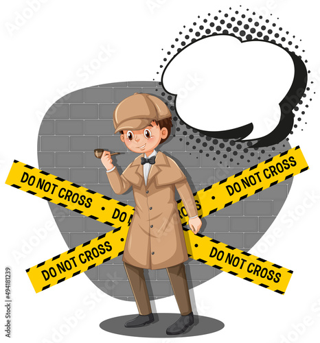 Detective looking for clues in template