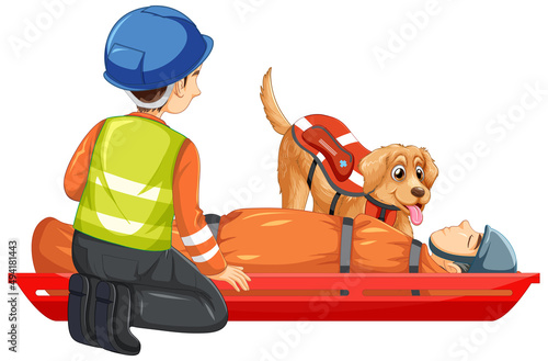Rescue using stretcher on white background