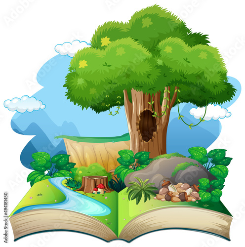 Open book with nature landscape