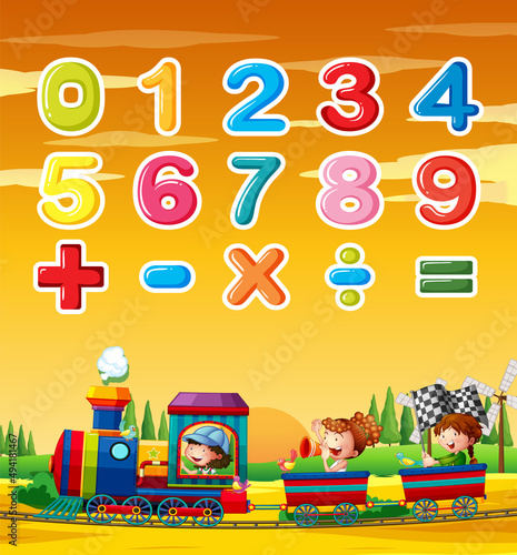 Number 0 to 9 with math symbols