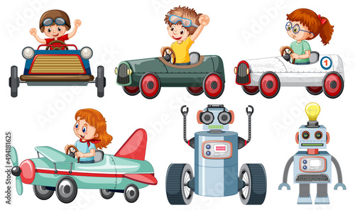 Set of different kids in car toy
