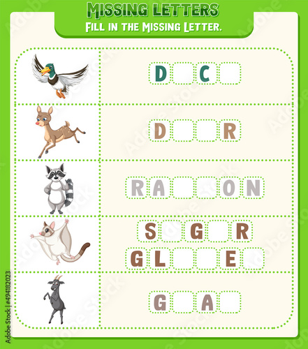 Fill the missing letter of each word worksheet for children